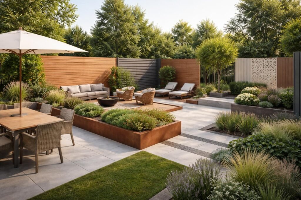 Sichtschutz aus Holz, WPC und Co. trennt Garten und Terrasse stilvoll.