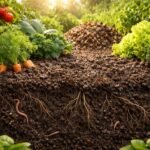 Sommerlicher Gartenboden mit Humusoptimierung verbessert Wasserspeicher, Nährstoffverfügbarkeit und Pflanzengesundheit trotz Hitze