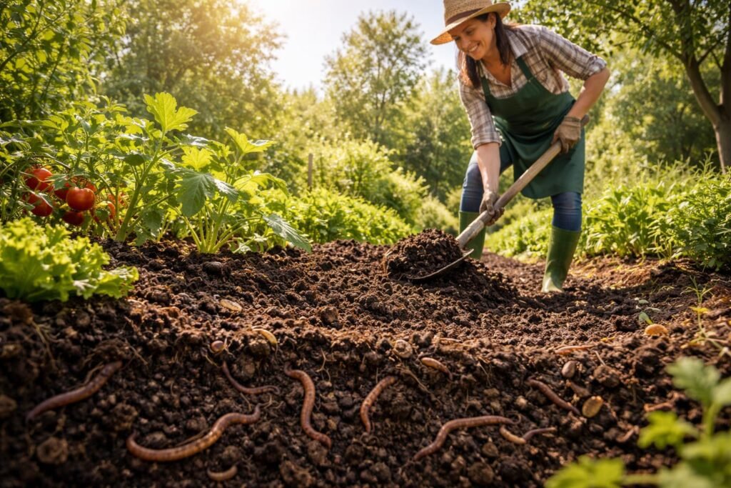 Humus im Sommer verbessern: So bleibt dein Gartenboden fruchtbar Humus im Sommer verbessern; Kompost hilft; Boden bleibt fruchtbar durch natürliche Zugaben von organischem Material.