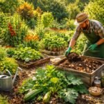 - Sommerlicher Garten – Tomaten gedeihen; Zucchini wachsen; Kräuter blühen dank Haushaltsmitteln