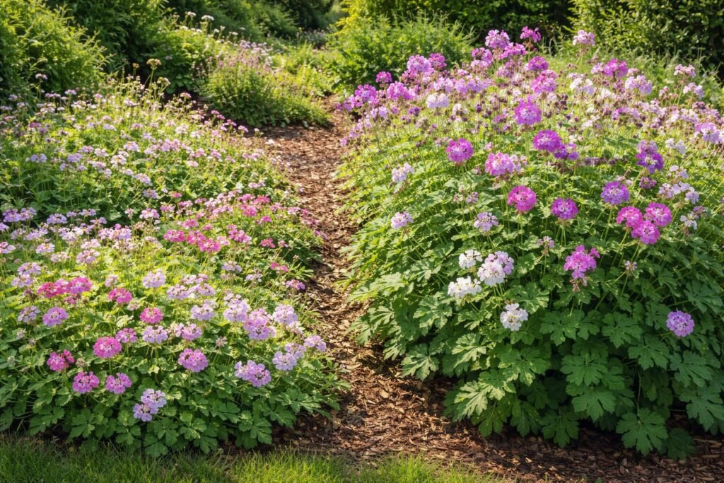 Niedrige und hohe Storchschnäbel-Arten im Vergleich, farblich vielfältig und attraktiv.