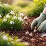 Schneeglöckchen blühen früh im Garten, zarte weiße Blüten unter Gehölzen