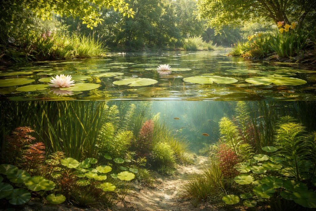 • Teichpflanzen für Ufer- und Wasserflächen; robust, farbenfroh, pflegeleicht, sortenreich, schattenverträglich