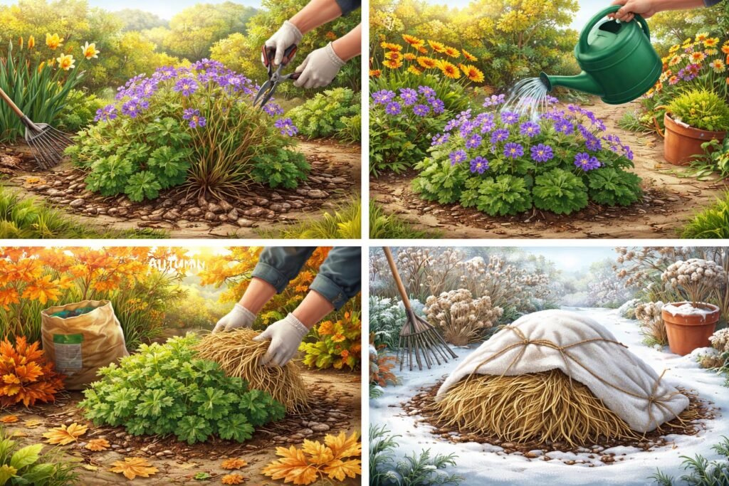 Storchschnabel im Garten ganzjährig pflegen: Pflanzen, zurückschneiden, winterfest machen und schützen