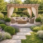 Leicht wirkender Sommergarten, klare Strukturen, natürliche Materialien, langlebige Bepflanzung, wenig Pflege.