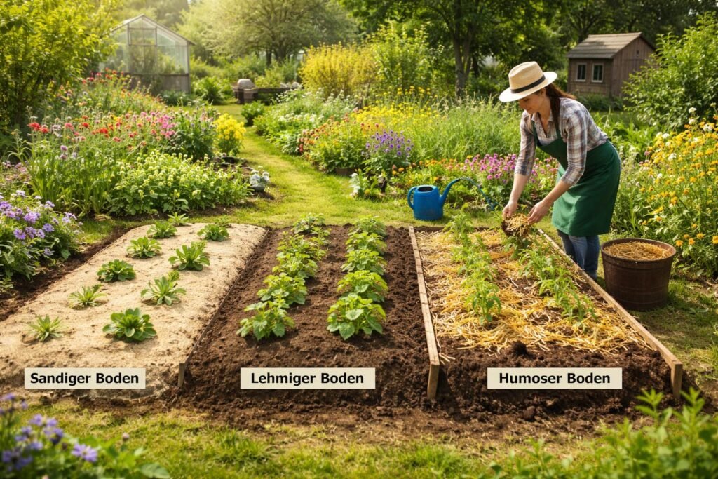 Bunte Sommerblumen versorgen Bienen und Schmetterlinge im sonnigen Beet mit Nektar