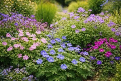 - Storchschnabel-Arten in Rosa, Blau und Magenta für farbenfrohe Beete im Garten.