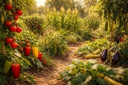 Hitzeverträgliche Gemüsesorten im Beet: Tomaten, Paprika, Zucchini glänzen bei starker Sonne