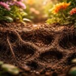 Ameisen im bunten Blumenbeet, betroffene Wurzelbereiche, Blattlausbefall sichtbar, Gartengesundheit bedroht