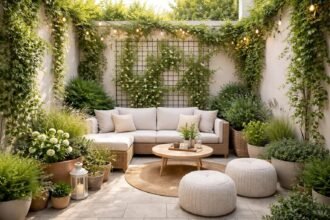 Kleiner Garten wirkt größer durch vertikale Begrünung und clevere Anordnung.