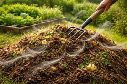 - Bild zeigt einen gut belüfteten Komposthaufen ohne unangenehme Gerüche, gesund.