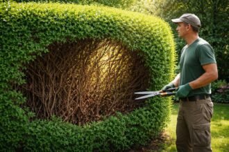 - Innere Braunfärbung und kahle Stellen verraten Heckenstress und Pflegebedarf im Garten