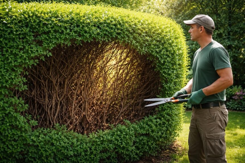 - Innere Braunfärbung und kahle Stellen verraten Heckenstress und Pflegebedarf im Garten