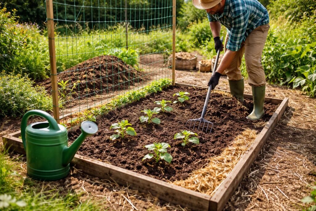 Gurken wachsen schlecht? Die häufigsten Pflegefehler vermeiden • Boden gründlich auflockern, Humus hinzufügen, Mulch verwenden, pH-Wert regelmäßig prüfen