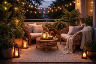 Gemütlicher Balkon durch Textilien, Licht, Pflanzen und Accessoires stilvoll gestalten