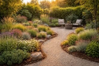 Pflegeleichter Garten mit weniger Rasen, übersichtlichen Beeten und entspanntem Wochenende.