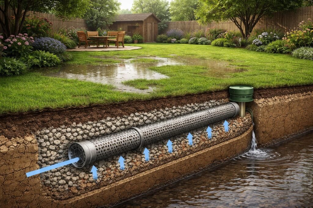 Regenwasser versickert schlecht? So verbesserst du die Situation Regenwasserversickerung wird durch Drainage auf Lehmböden mit Rigolen verbessert und stabilisiert