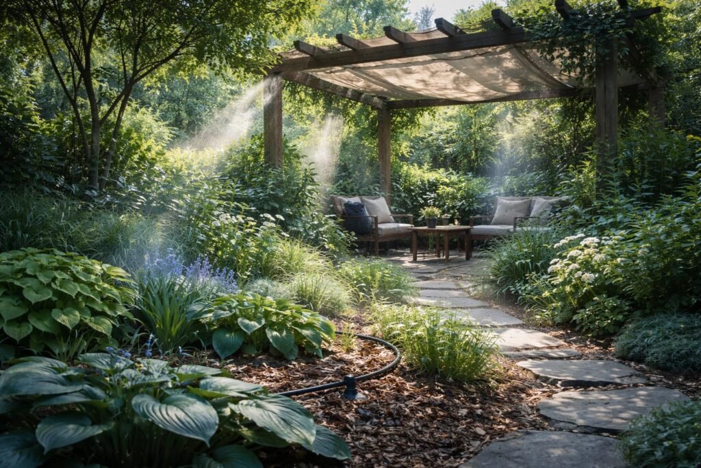 Schatten spendet Schutz für empfindliche Pflanzen vor starker Sonneneinstrahlung und Hitze im Garten.