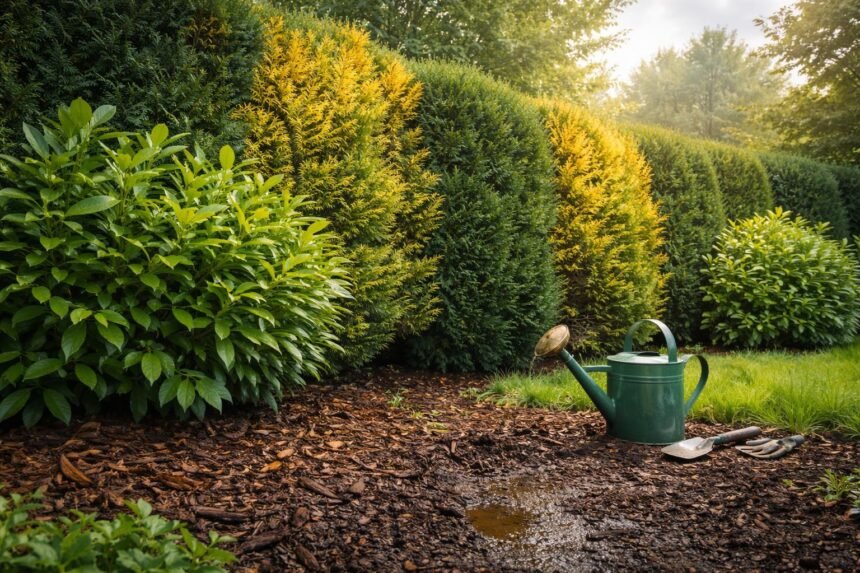 Immergrüne Pflanzen zeigen Farbverlust durch Pflege, Klima und Schädlinge im Garten.