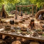 - Kinder lachen im Garten, während kreative Outdoor-Projekte den Spielplatz beleben.