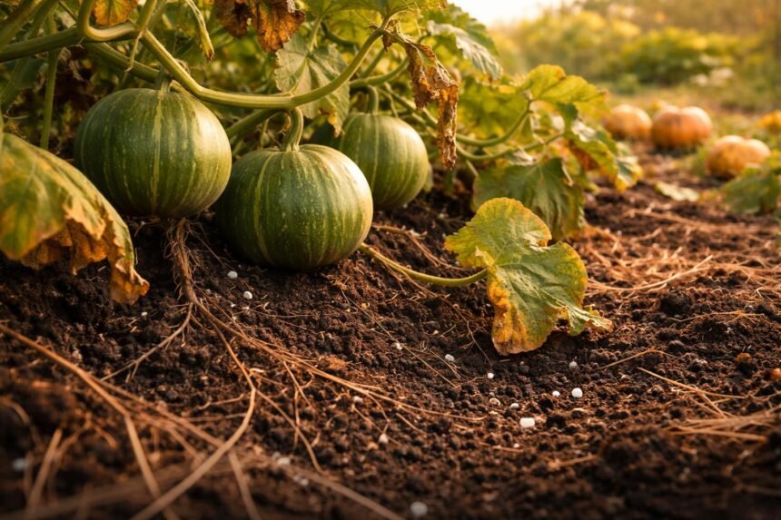 - Kürbisse im Beet bleiben grün, reifen nicht aus, Ursachen liegen im Boden.