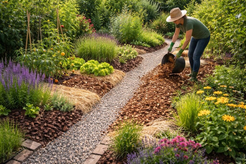 Der Garten macht zu viel Arbeit? Tipps für eine pflegeleichte Gestaltung - Mulch reduziert Unkraut, spart Arbeit und pflegt Boden und Feuchtigkeit.