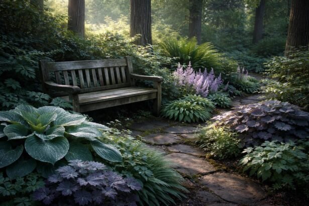 Schattiger Gartenboden mit zarten Stauden, Farnen und dekorativen Schattenpflanzen im Lichtmangel bewundern