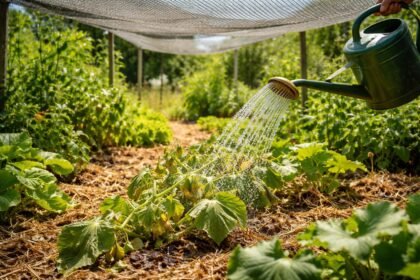 Sonnenhitze trifft robuste Pflanzen im Beet; Schatten, Beschattung, Kühlung und richtige Bewässerung.
