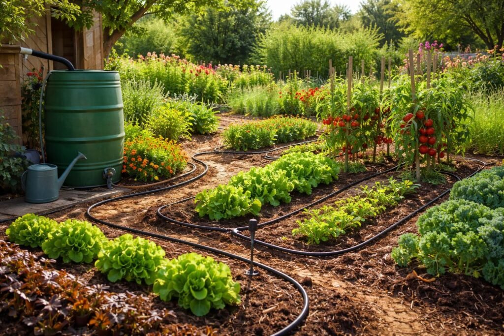 Garten effizient bewässern im Dürre-Sommer: Tropfbewässerung, Mulch und Regenwasser nutzen.