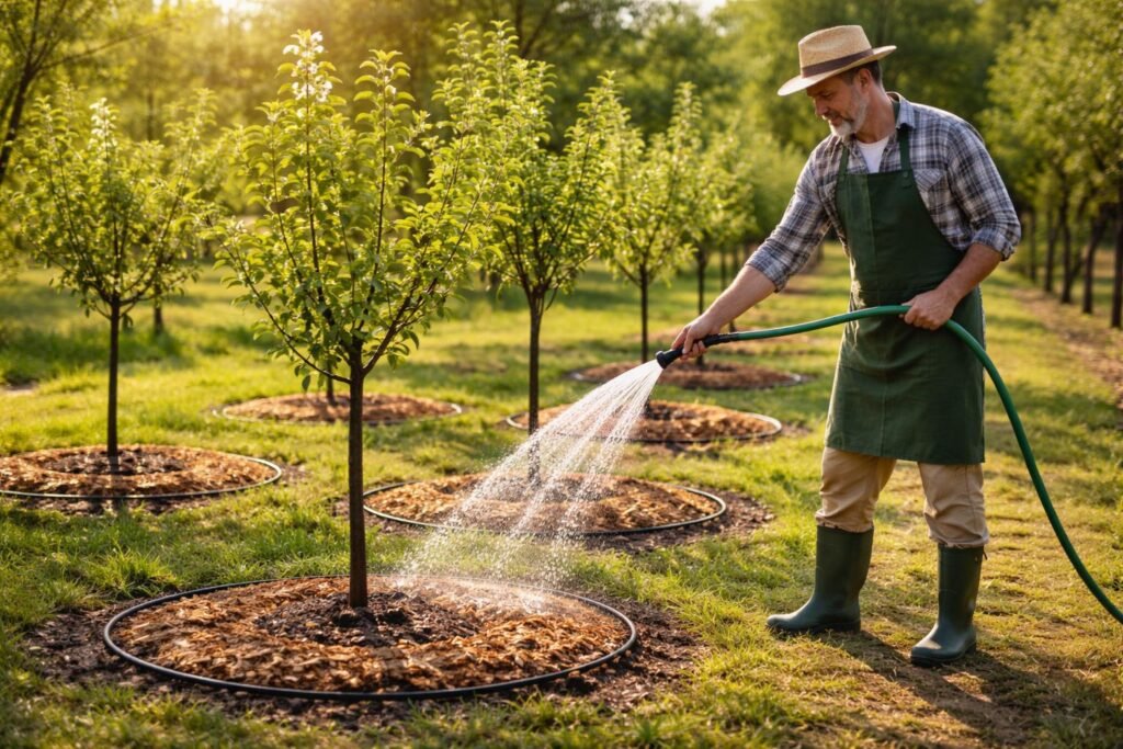 Junge Obstbäume wachsen kaum? So unterstützt du ihre Entwicklung Junge Obstbäume gießen: richtige Bewässerung stärkt Wurzelwachstum und Entwicklung nachhaltig