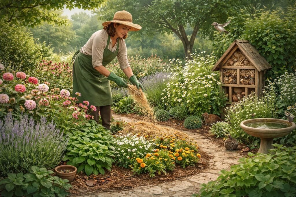 Ameisen zerstören deine Blumenbeete? So wirst du sie los Nahaufnahme eines Gartens mit Antenschutz, sanfte Abschreckung im Blumenbeet durch natürliche Mittel