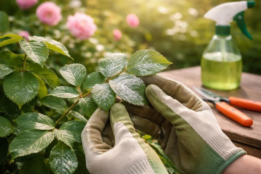 Weiße Beläge auf Rosen erkennen, Mehltau bekämpfen mit Hausmitteln und Vorbeugung lernen.