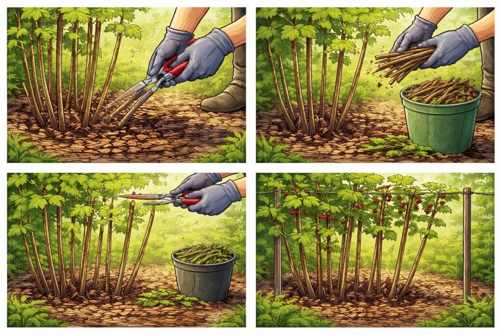 Himbeeren wachsen unkontrolliert? So schneidest du sie richtig Himbeeren schneiden im Garten: Ein Gärtner kürzt Triebe sorgfältig mit Schere.