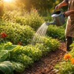 Effektiver Bewässerungsplan für den Sommer zeigt systematisches Gießen und Wassereffizienz im Garten heute