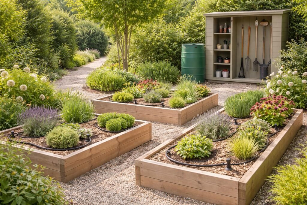 Gartenarbeit wird zur Belastung? So planst du effizienter Pflegeleichte Beete mit Mulch, Stauden, Bodendeckern und automatisierter Bewässerung für weniger Arbeit.
