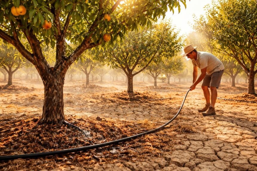 Obstbäume richtig gießen im Sommer; Boden feucht halten, Ernte sichern.
