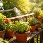 Sonnenhitze meiden, gründlich gießen, Mulchen, Schatten geben, Balkonpflanzen durch den Sommer retten