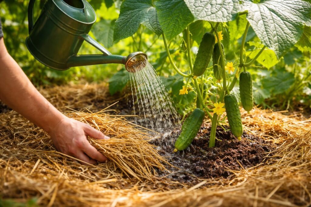 Was tun gegen welke Gurkenpflanzen bei großer Hitze? Gurkenpflanzen vor Hitze schützen: Bewässerung, Mulch und Schatten im Garten