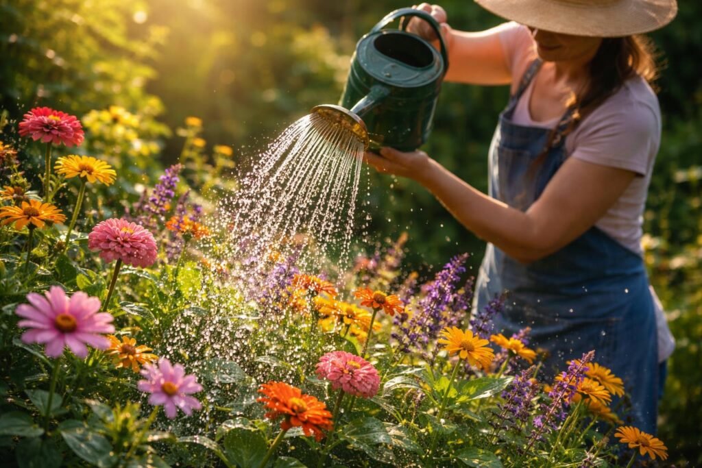 - Ausreichendes Gießen verlängert Blütezeiten, stärkt Blumen und vermeidet Trockenstress im Sommer