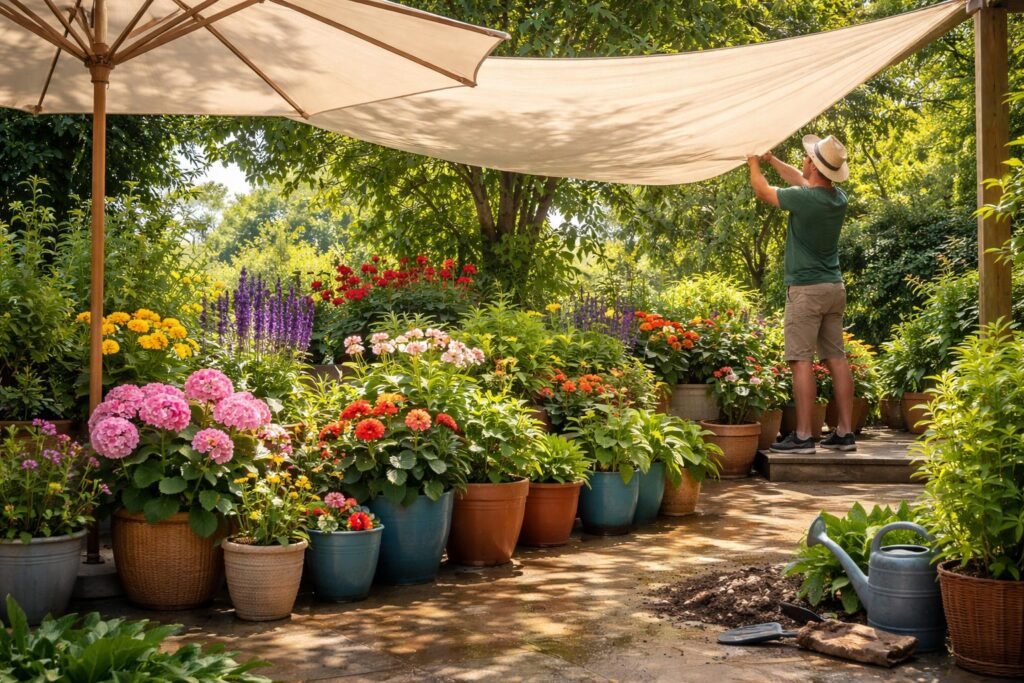- Hitzewarnung im Garten: Kübelpflanzen schützen sich durch Schatten und Lüften.