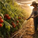 Hitzestress vermeiden: Tomatenpflanzen mit gleichmäßiger Bewässerung, Mulch und Schatten schützen.