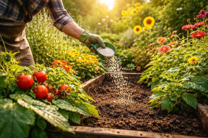 Sommerliche Gartenpflanzen gedeihen dank richtiger Düngung, Wärme, Sonne und Pflege im Hochsommer