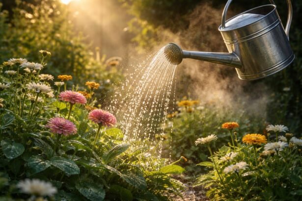 - Morgendliches Gießen stärkt Gartenpflanzen bei Hitze früh gegen Verdursten und Stress.