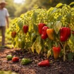 Gartenbild zeigt Paprikapflanzen, die im Sommer Früchte verlieren und den Gärtner frustrieren.