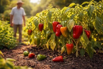 Gartenbild zeigt Paprikapflanzen, die im Sommer Früchte verlieren und den Gärtner frustrieren.