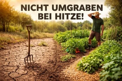 - Garten in extremer Hitze; Pflanzen benötigen Schatten und Schutz vor Sonne