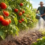- Tomatenpflanzen stehen in Sommersonne, regelmäßiges Gießen sorgt für reife Früchte.