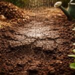 - Ausgetrockneter Boden; Wiederbeleben durch Mulchen, Bewässerung und oberste Bodenverdichtung lösen; Gemüsebeet stärken.