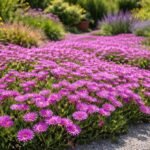 Delosperma cooperi im Sonnenlicht, leuchtend pink-violette Blüten, pflegeleicht, hitzeverträglich, dauerhaft blühend