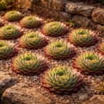 Sonnenliebende Dach-Hauswurz, Sempervivum tectorum, robust, winterhart, pflegeleicht, dekorativ, kompakt, vielseitig, langlebig.